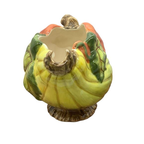 Vintage 1980s Bico Autumn Harvest Gourd Gravy Boat - Pumpkin & Leaf Fall Theme - Picture 3 of 8